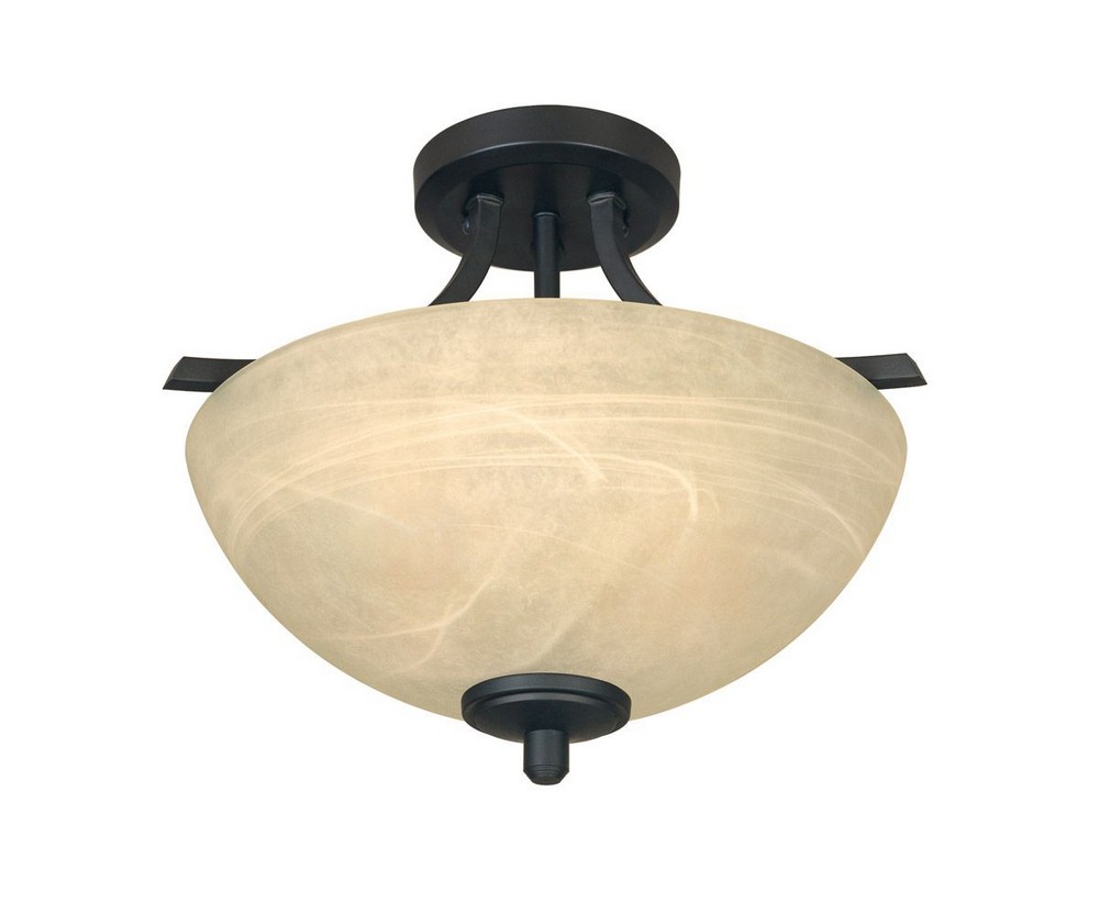 Designers Fountain-82911-BNB-Tackwood - Two Light Semi Flush Mount Burnished Bronze Finish with Tea Stained Alabaster Glass
