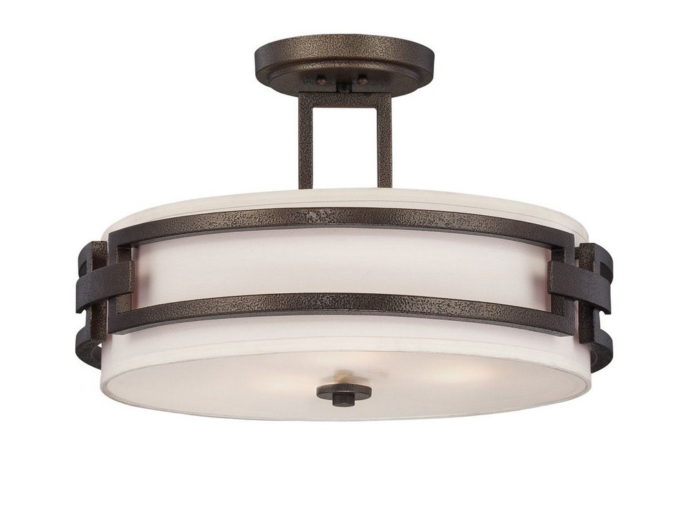 Designers Fountain-83811-FBZ-Del Ray - Three Light Semi-Flush Mount   Flemish Bronze Finish with Ivory Fabric Shade