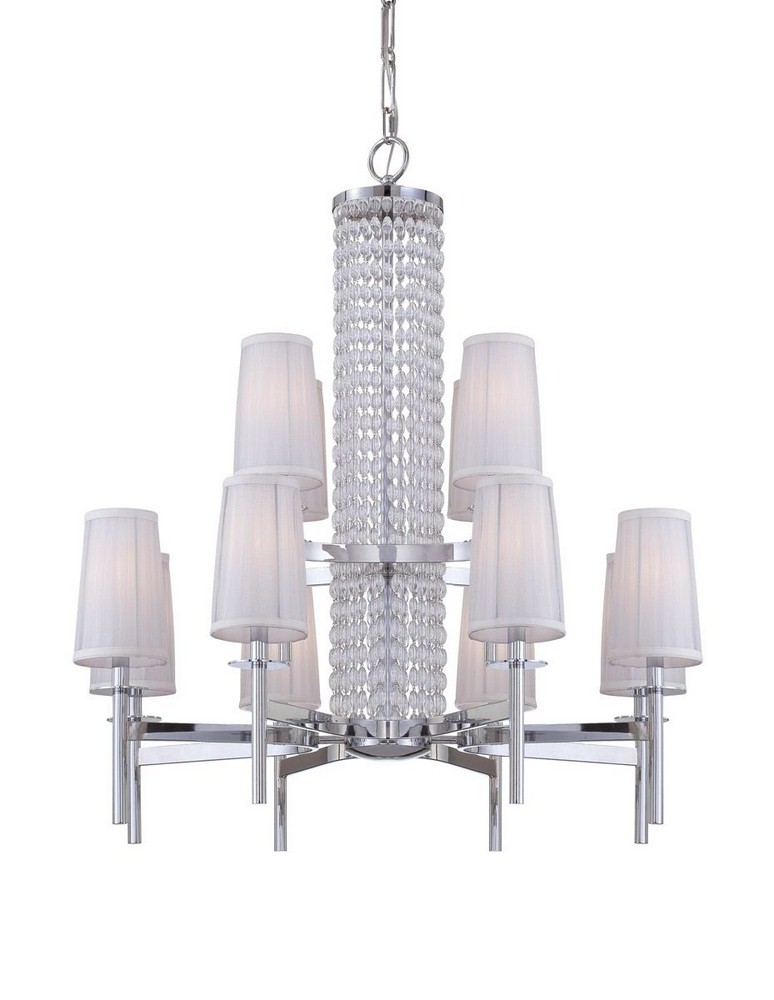 Designers Fountain-839812-CH-Candence - Twelve Light Chandelier   Polished Chrome Finish with White Opal Glass