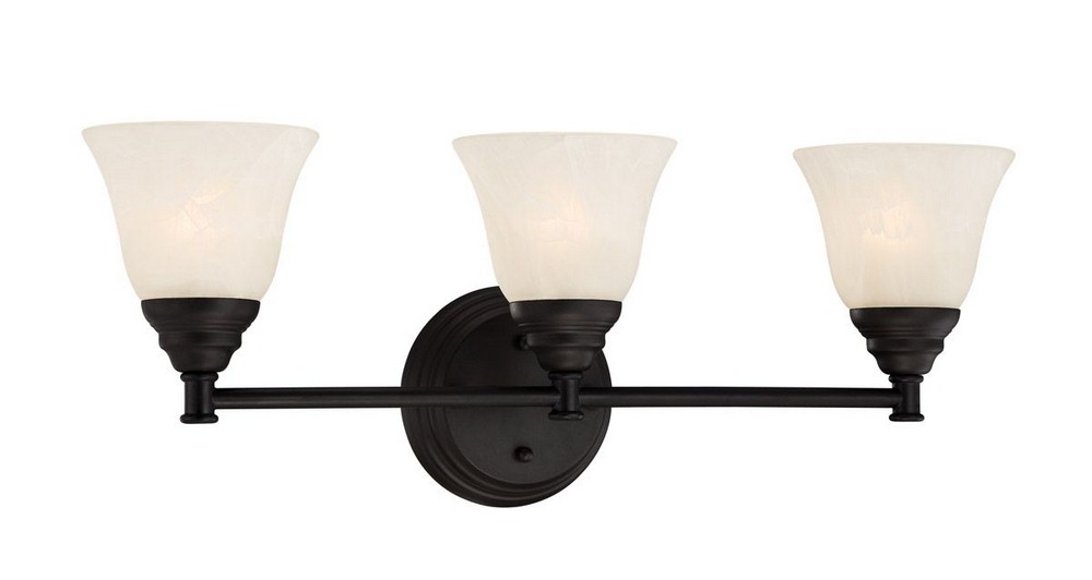 Designers Fountain-85103-ORB-Kendall - Three Light Bath Bar Oil Rubbed Bronze  Satin Platinum Finish with Alabaster Glass