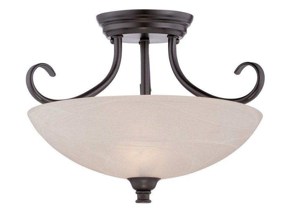 Designers Fountain-85111-ORB-Kendall - Two Light Semi-Flush Mount Oil Rubbed Bronze  Satin Platinum Finish with Alabaster Glass