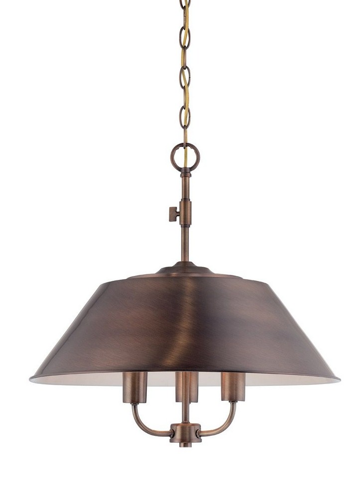 Designers Fountain-85431-OSB-Newbury Station - Three Light Inverted Pendant   Old Satin Brass Finish with Metal Shade Glass