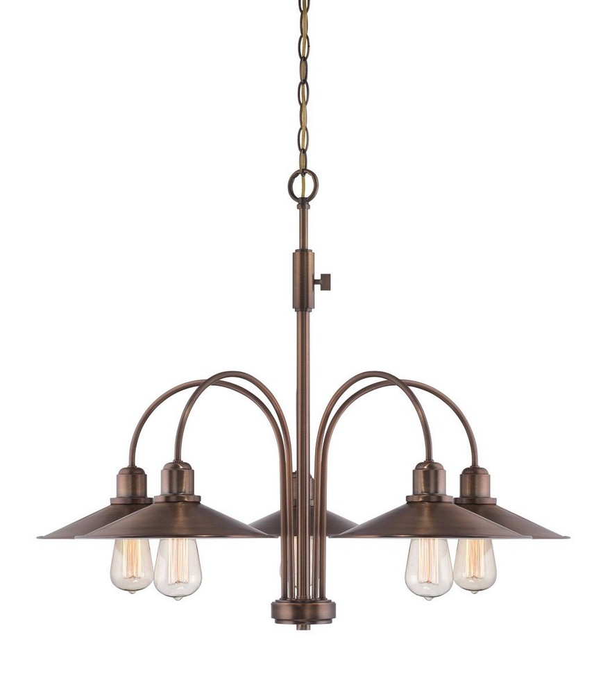 Designers Fountain-85485-OSB-Newbury Station - Five Light Chandelier   Old Satin Brass Finish with Metal Shade Glass