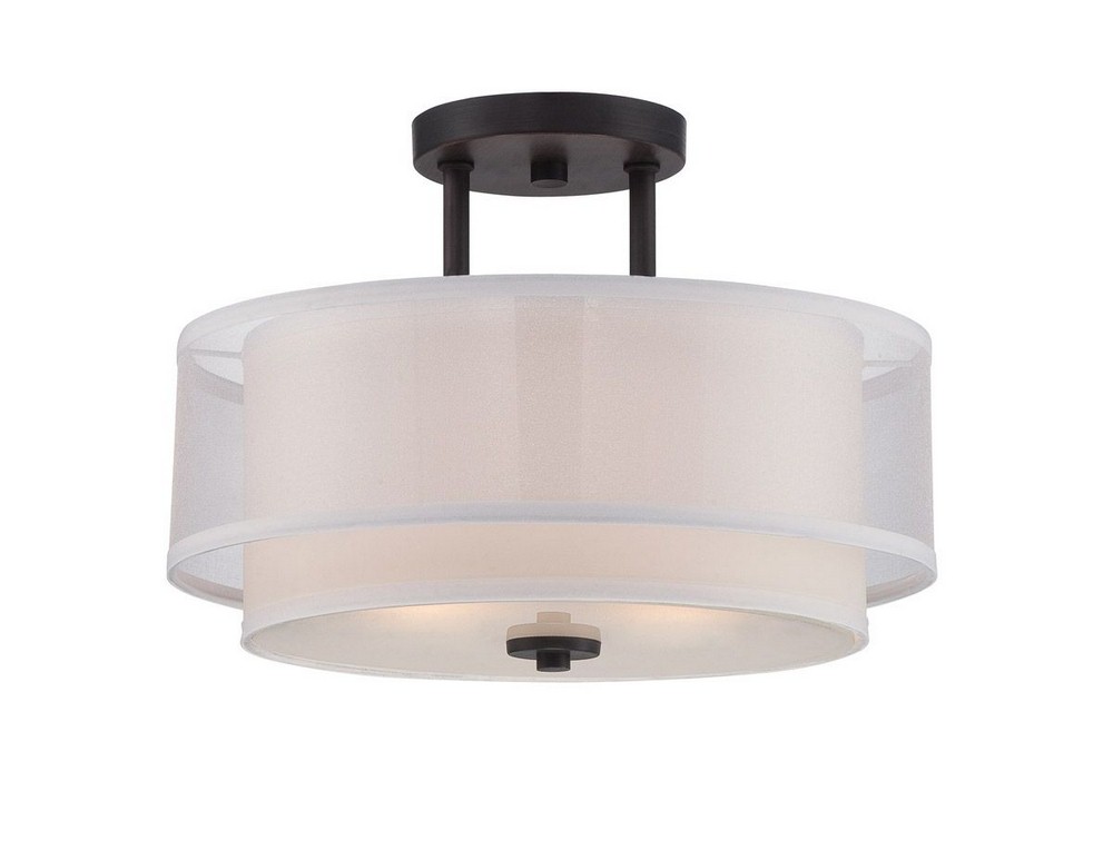 Designers Fountain-86111-BBR-Fusion - Two Light Semi-Flush Mount   Biscayne Bronze Finish with Clear/Frosted Glass with White/Organza Fabric Shade