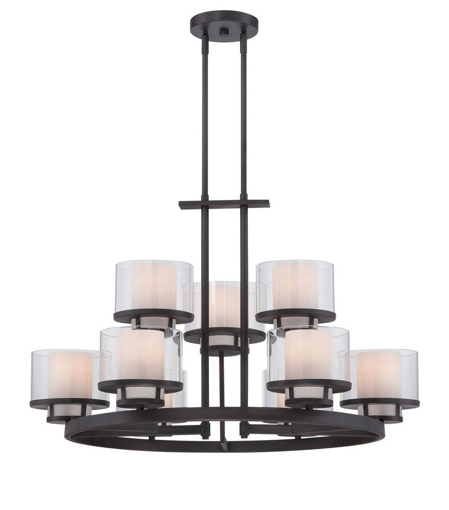 Designers Fountain-86189-BBR-Fusion - Nine Light Chandelier   Biscayne Bronze Finish with Clear/Frosted Glass