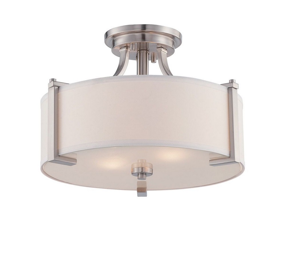 Designers Fountain-86211-SP-Axel - Two Light Semi-Flush Mount   Satin Platinum Finish with Satin White Glass with White Fabric Shade