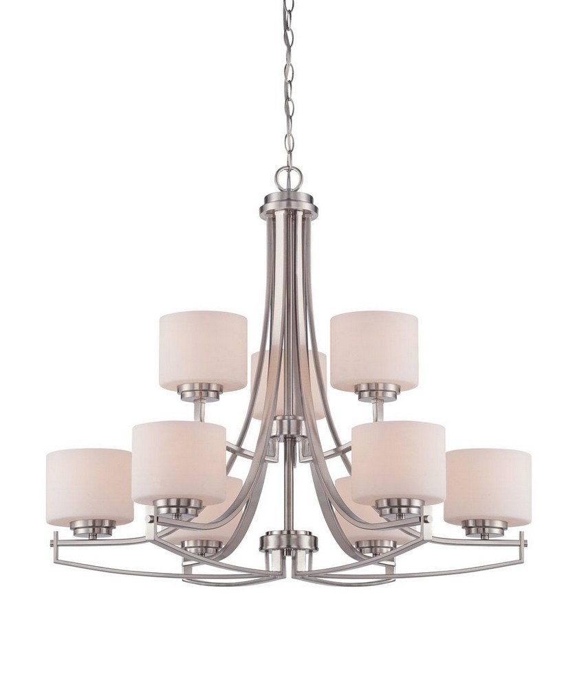 Designers Fountain-86289-SP-Axel - Nine Light Chandelier   Satin Platinum Finish with Satin White Glass