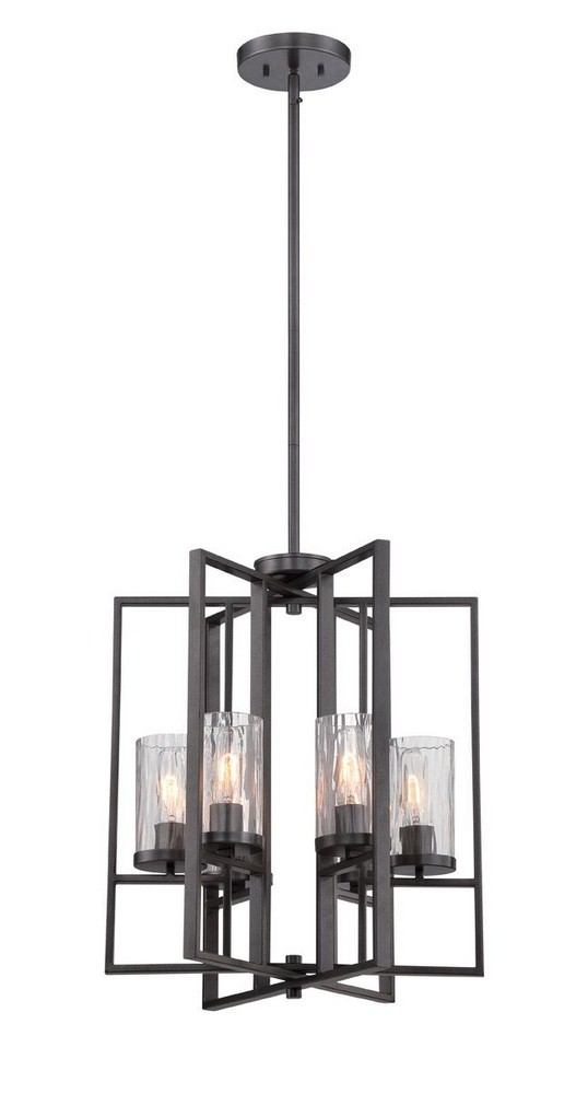 Designers Fountain-86556-CHA-Elements - Six Light Foyer   Charcoal Finish with Rain Glass