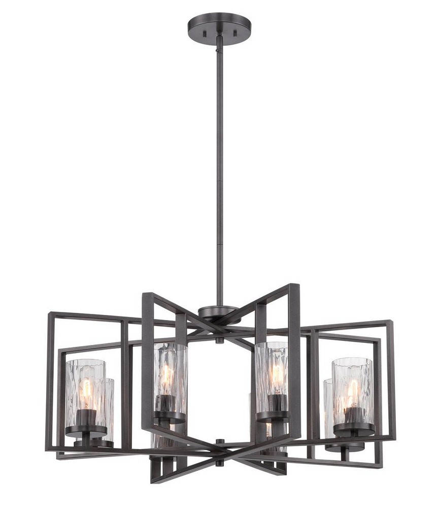 Designers Fountain-86588-CHA-Elements - Eight Light Chandelier   Charcoal Finish with Rain Glass