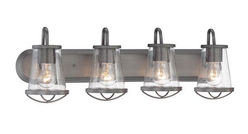 Designers Fountain-87004-WI-Darby - Four Light Bath Bar   Weathered Iron Finish with Clear Seedy Glass