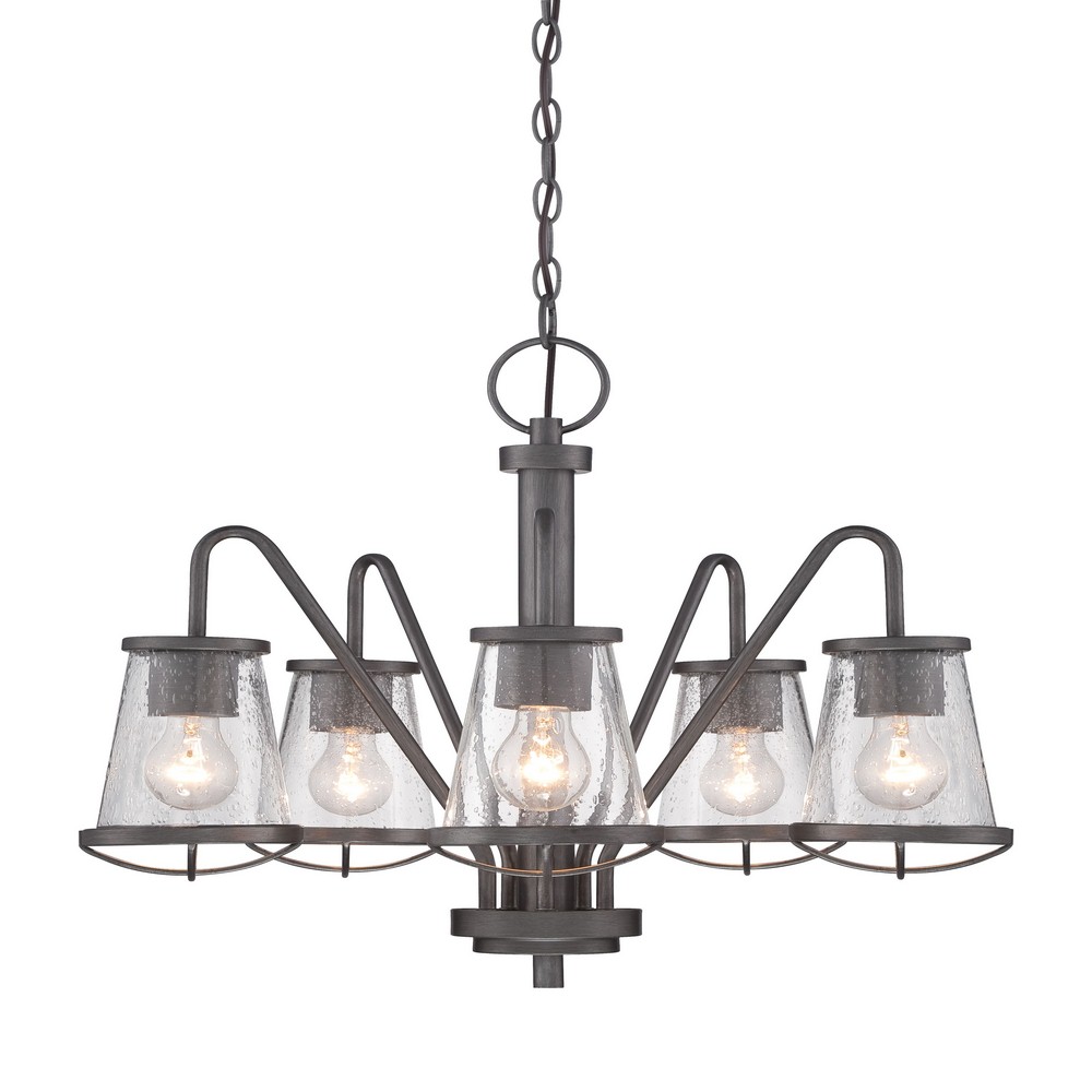 Designers Fountain-87085-WI-Darby - Five Light Chandelier   Weathered Iron Finish with Clear Seedy Glass