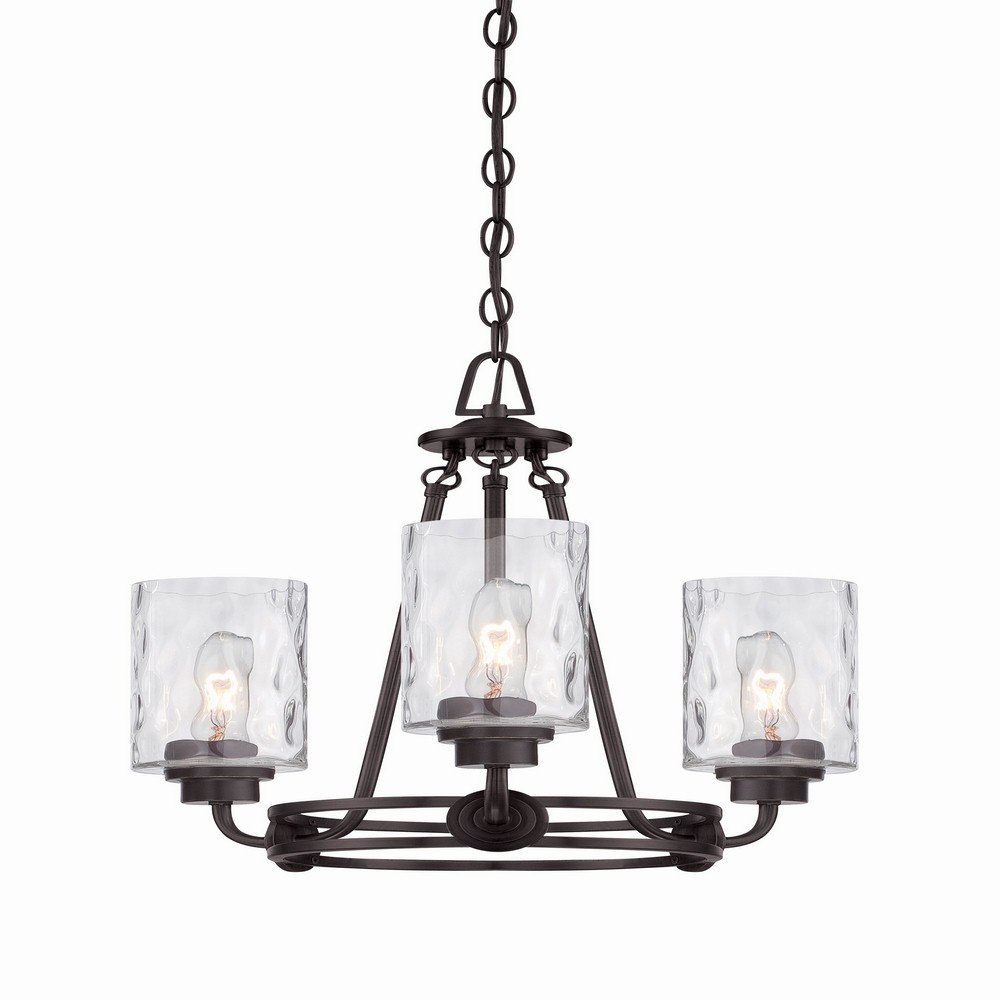 Designers Fountain-87183-OEB-Gramercy Park - Three Light Chandelier Old English Bronze  Old Satin Brass Finish with Blown Hammered Glass with White Fabric Shade