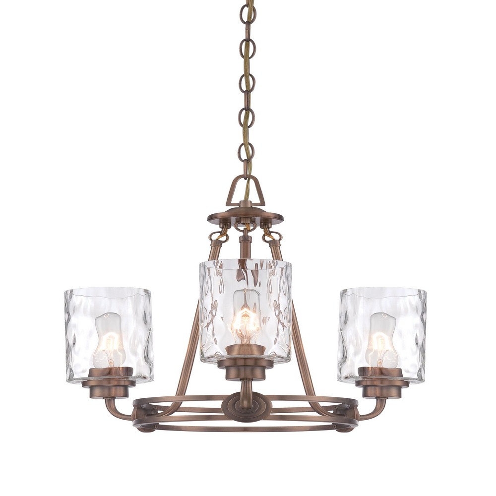 Designers Fountain-87183-OSB-Gramercy Park - Three Light Chandelier Old Satin Brass Finish with Blown Hammered Glass with White Fabric Shade