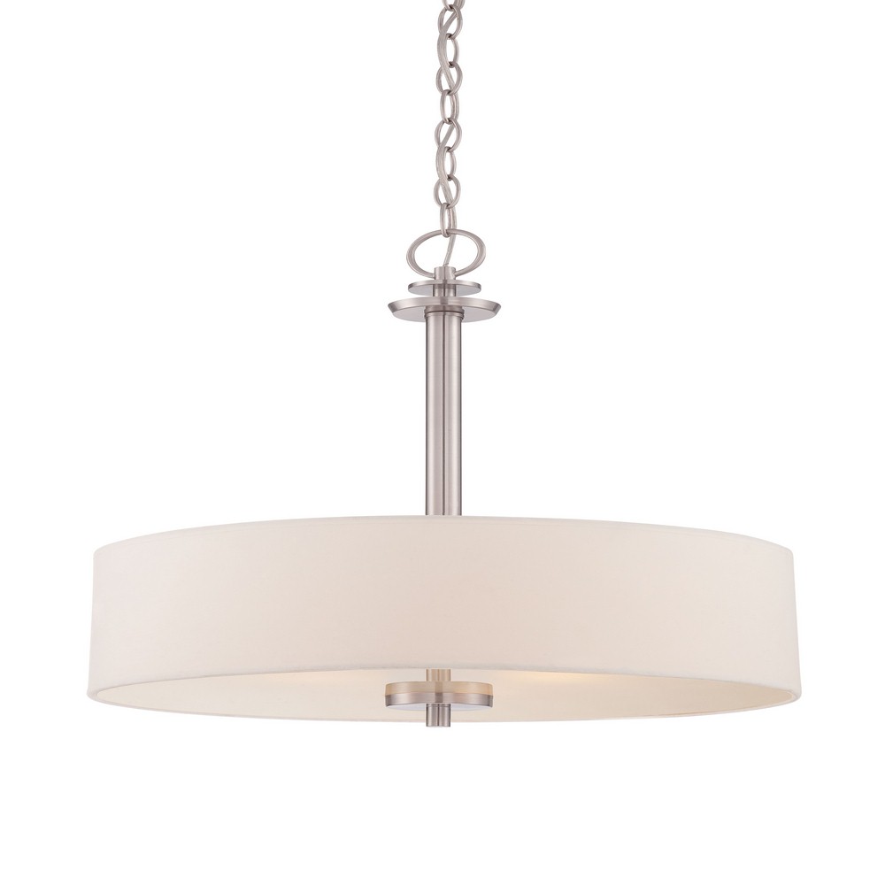 Designers Fountain-87231-SP-Harlowe - Three Light Pendant   Satin Platinum Finish with Clear Glass with White Fabric Shade