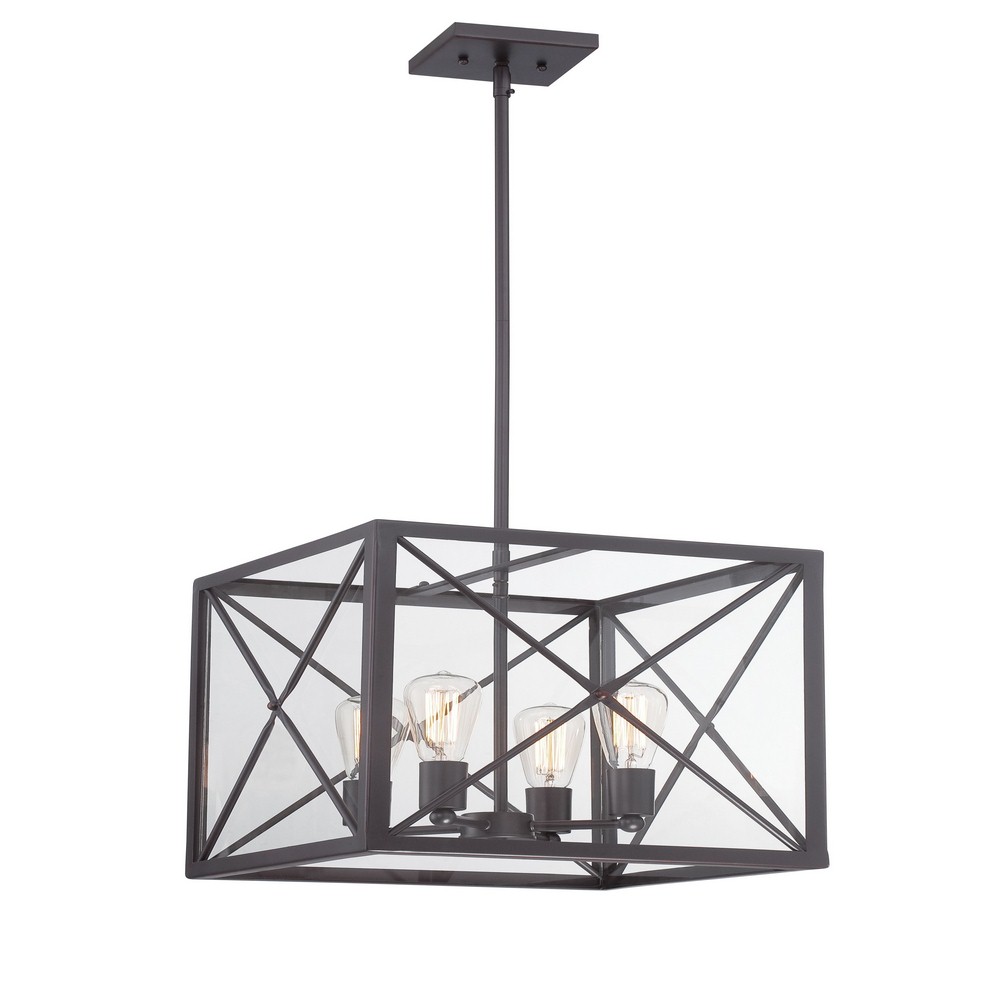 Designers Fountain-87331-SB-High Line - Four Light Pendant   Satin Bronze Finish with Clear Glass