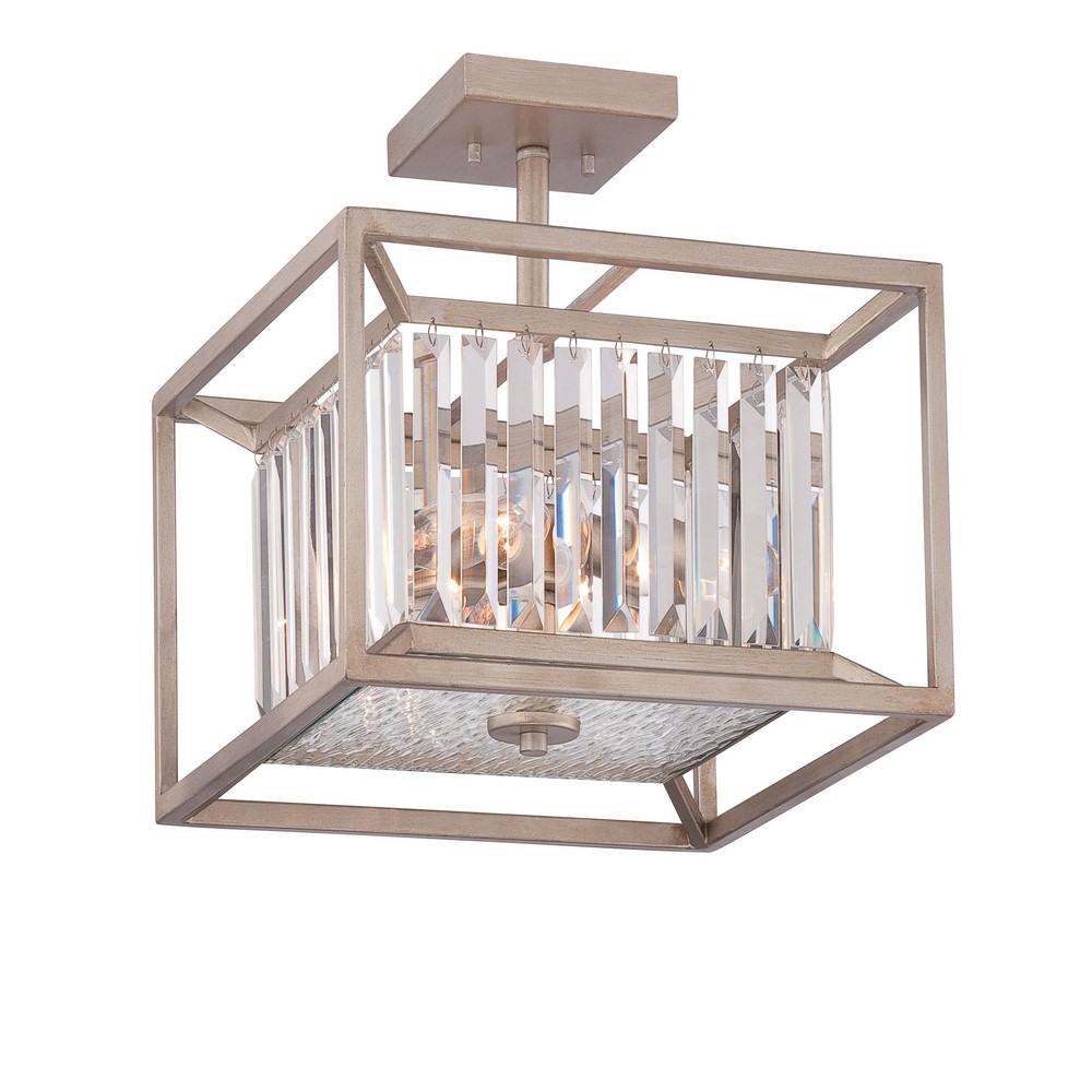 Designers Fountain-87411-AP-Linares - Three Light Semi-Flush Mount Aged Platinum  Vintage Bronze Finish with Crystal Prisms Glass