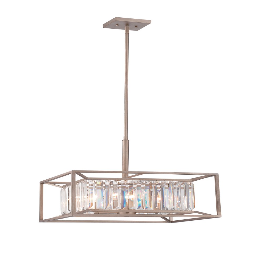 Designers Fountain-87431-AP-Linares - Four Light Pendant Aged Platinum  Vintage Bronze Finish with Crystal Prisms Glass