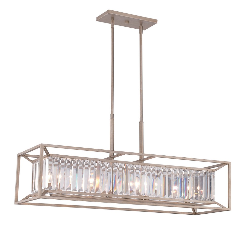 Designers Fountain-87438-AP-Linares - Four Light Linear Chandelier Aged Platinum  Vintage Bronze Finish with Crystal Prisms Glass