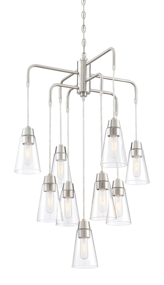 Designers Fountain-87889-SP-Echo - Nine Light 5-Tier Chandelier   Satin Platinum Finish with Clear Glass