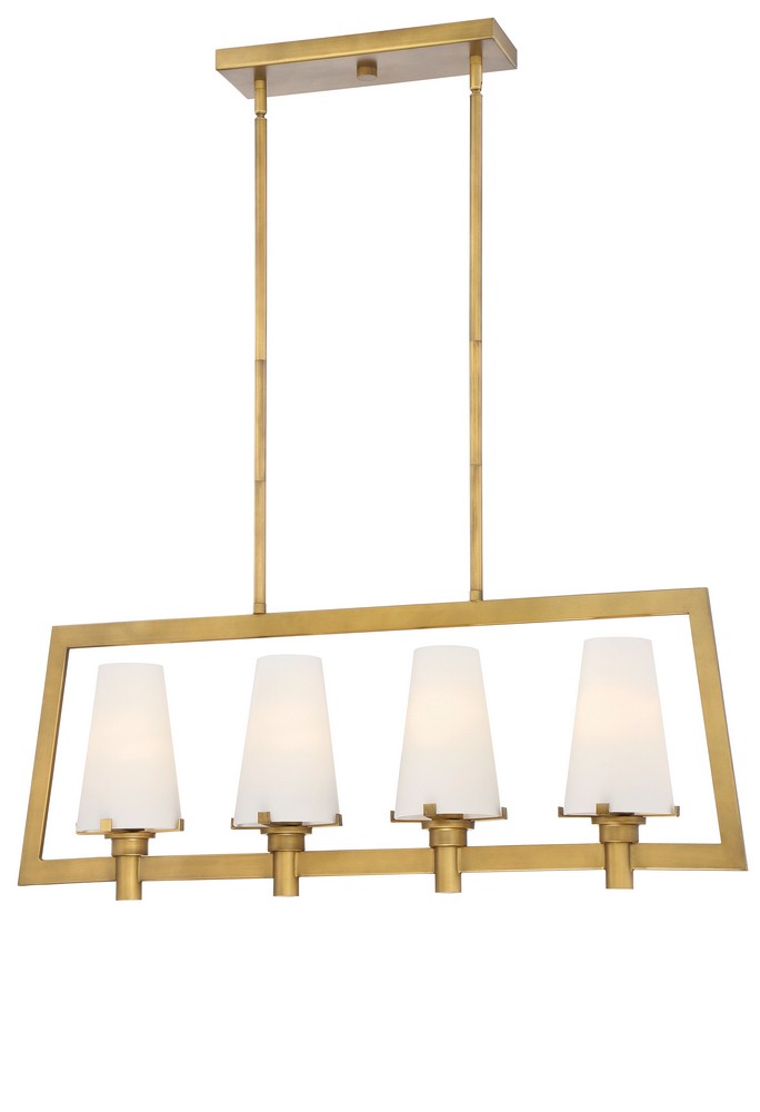 Designers Fountain-87938-VTG-Hyde Park - Four Light Island   Vintage Gold Finish with Opal Glass