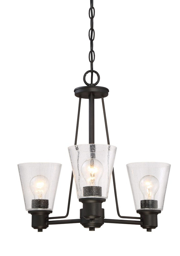 Designers Fountain-88083-ORB-Printers Row - Three Light Chandelier Oil Rubbed Bronze  Satin Platinum Finish with Clear Seedy Glass