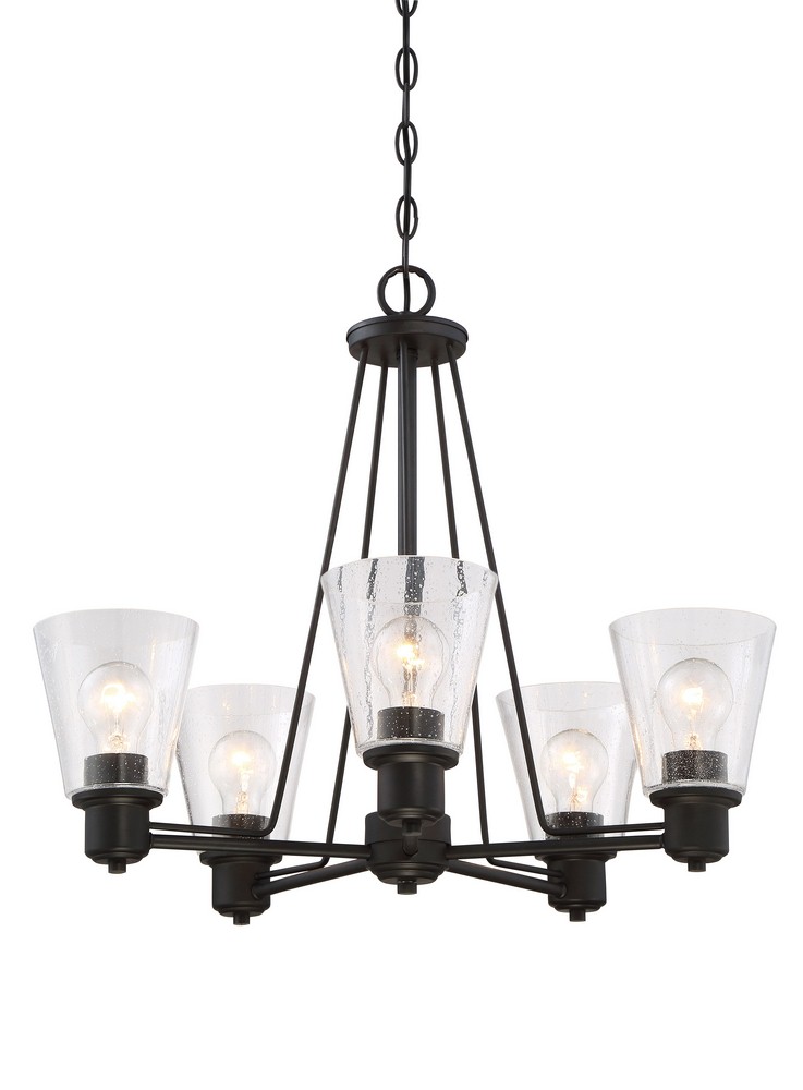 Designers Fountain-88085-ORB-Printers Row - Five Light Chandelier Oil Rubbed Bronze  Satin Platinum Finish with Clear Seedy Glass