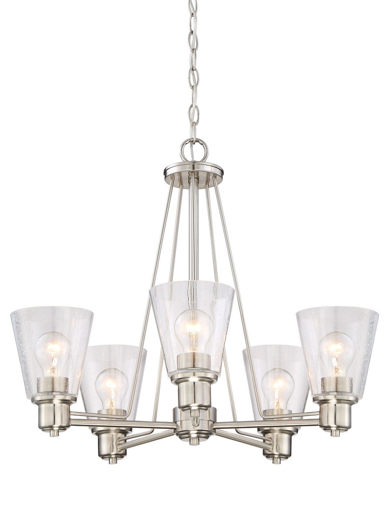 Designers Fountain-88085-SP-Printers Row - Five Light Chandelier Satin Platinum  Satin Platinum Finish with Clear Seedy Glass