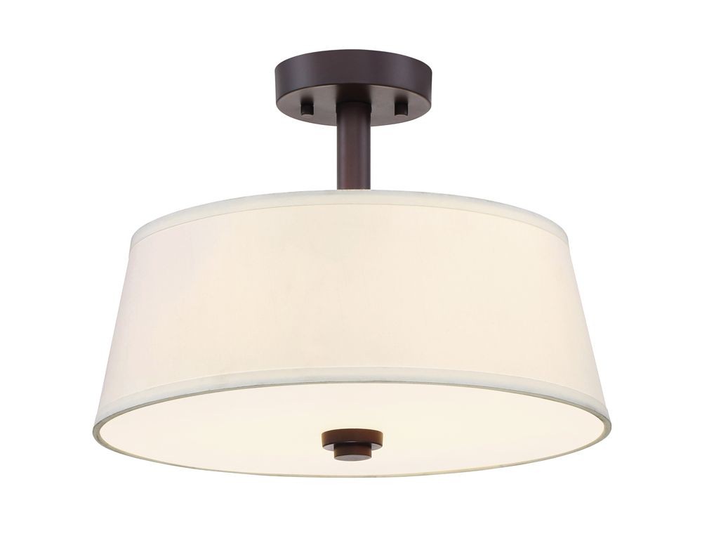 Designers Fountain-88511-SB-Studio - 2 Light Semi Flush-Mount Satin Bronze  Satin Platinum Finish with White Fabric Shade