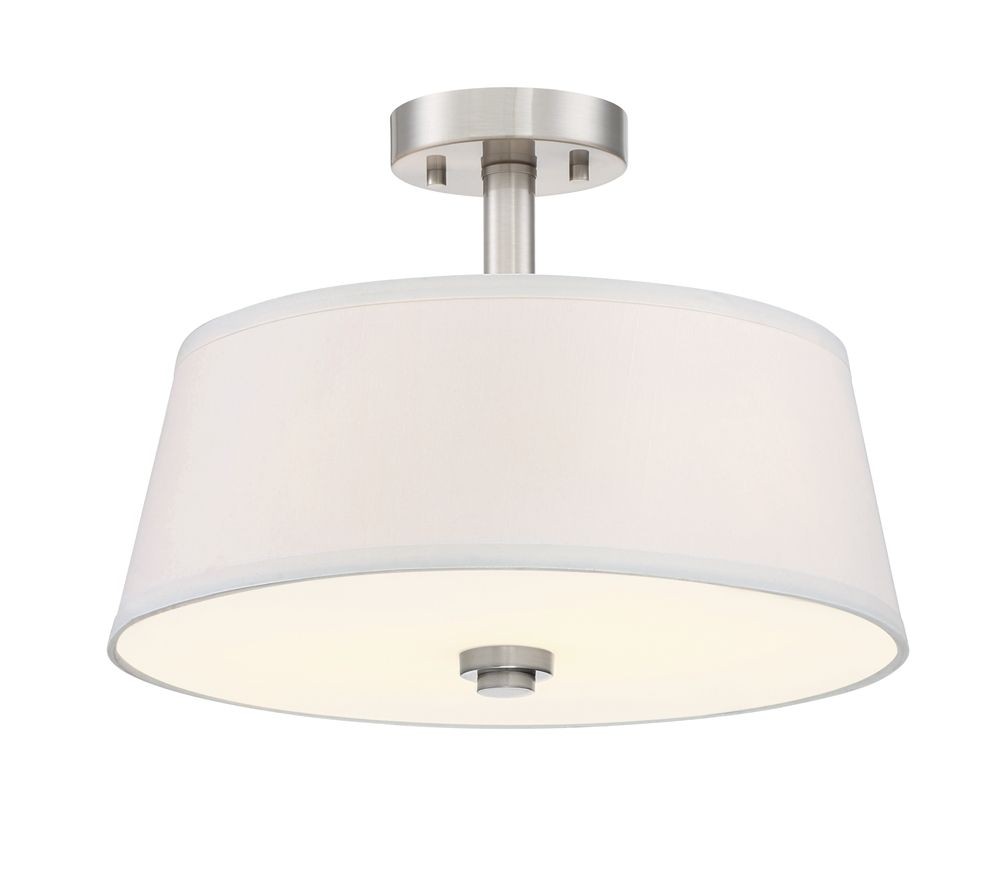 Designers Fountain-88511-SP-Studio - 2 Light Semi Flush-Mount Satin Platinum  Satin Platinum Finish with White Fabric Shade