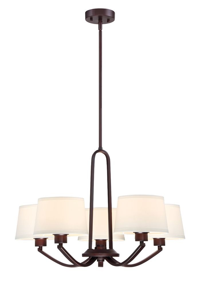 Designers Fountain-88585-SB-Studio - Five Light Chandelier Satin Bronze  Satin Platinum Finish with White Fabric Shade