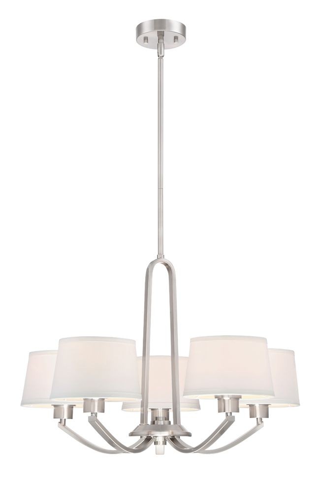 Designers Fountain-88585-SP-Studio - Five Light Chandelier Satin Platinum  Satin Platinum Finish with White Fabric Shade