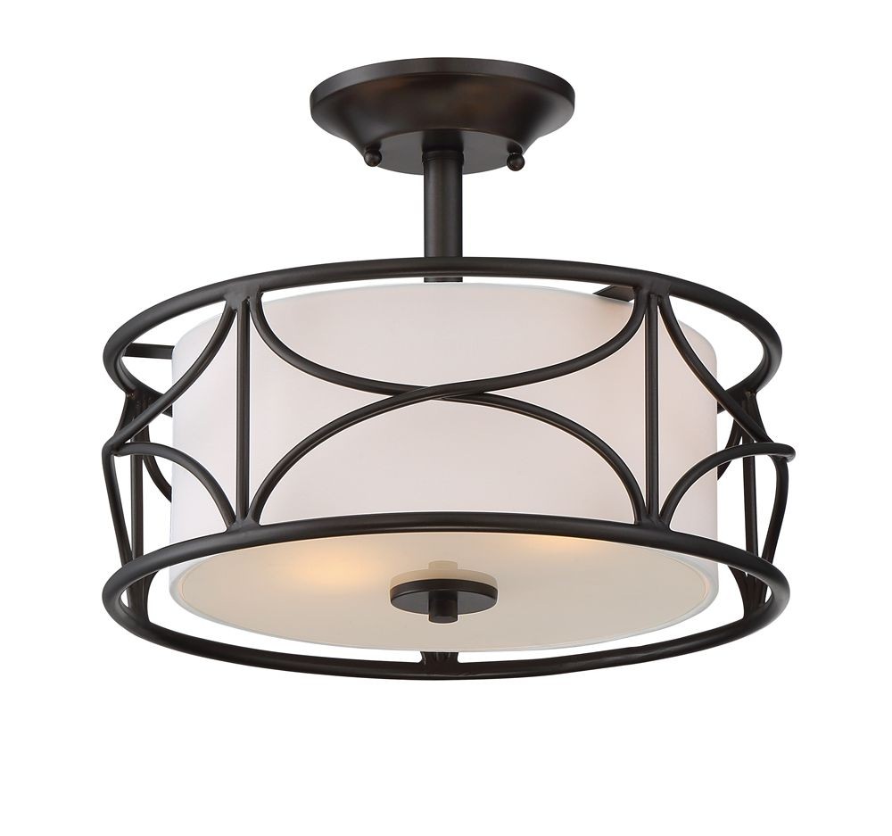 Designers Fountain-88611-ORB-Avara - Two Light Semi-Flush Mount   Oil Rubbed Bronze Finish with White Fabric Shade