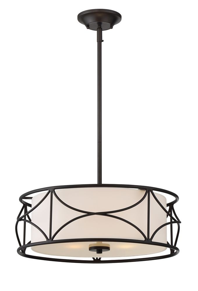 Designers Fountain-88631-ORB-Avara - Three Light Inverted Pendant   Oil Rubbed Bronze Finish with White Fabric Shade