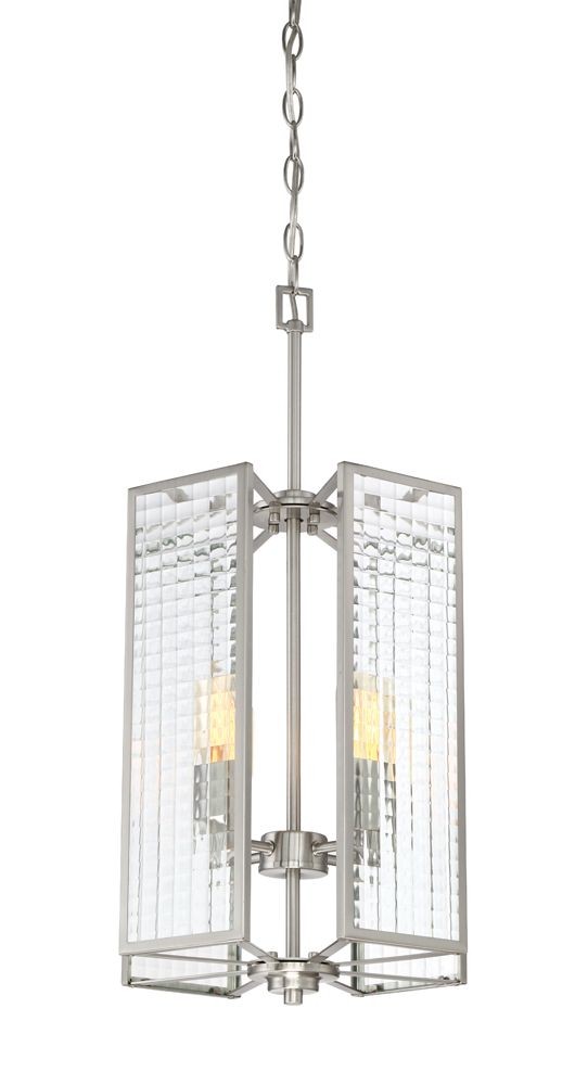 Designers Fountain-88854-SP-Pivot - Four Light Foyer   Satin Platinum Finish with Clear Lattice Glass