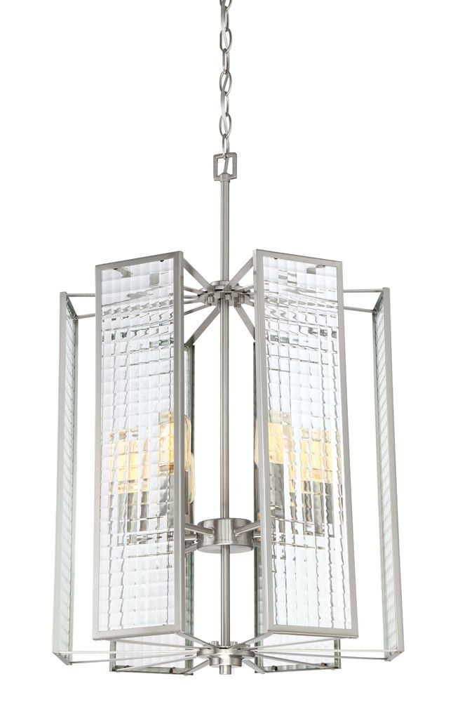 Designers Fountain-88856-SP-Pivot - Six Light Foyer   Satin Platinum Finish with Clear Lattice Glass