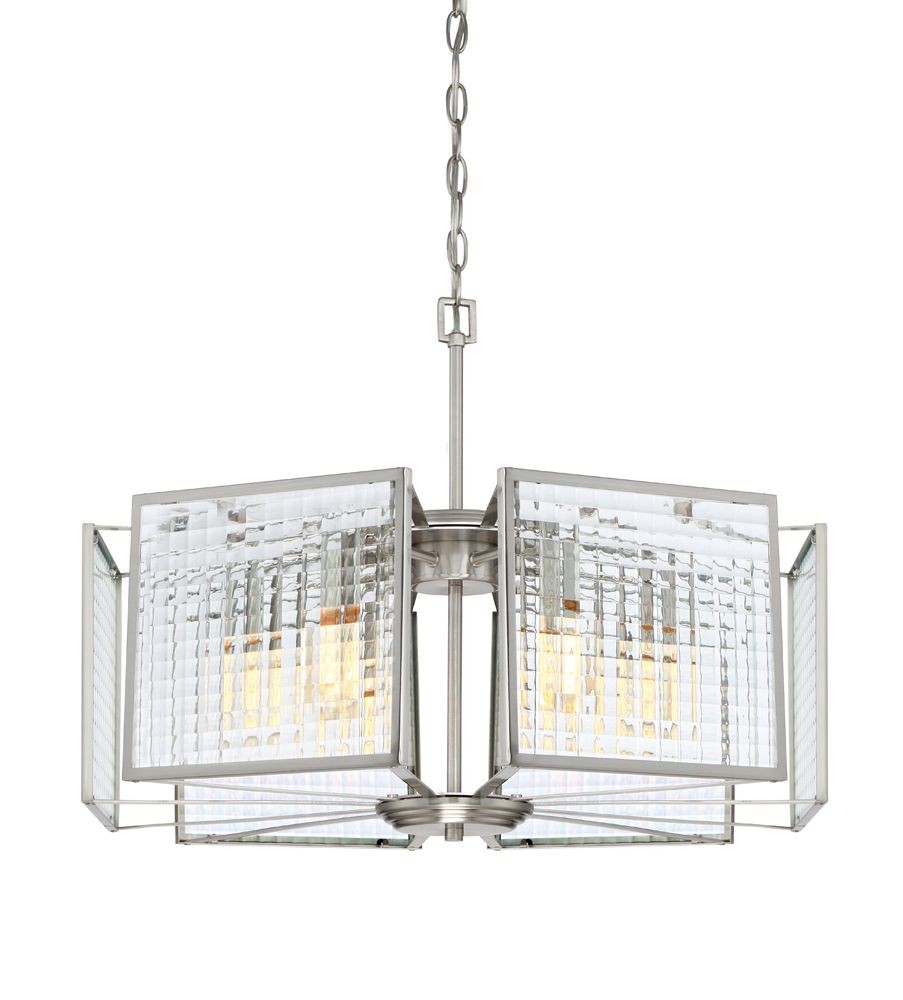 Designers Fountain-88886-SP-Pivot - Six Light Chandelier   Satin Platinum Finish with Clear Lattice Glass