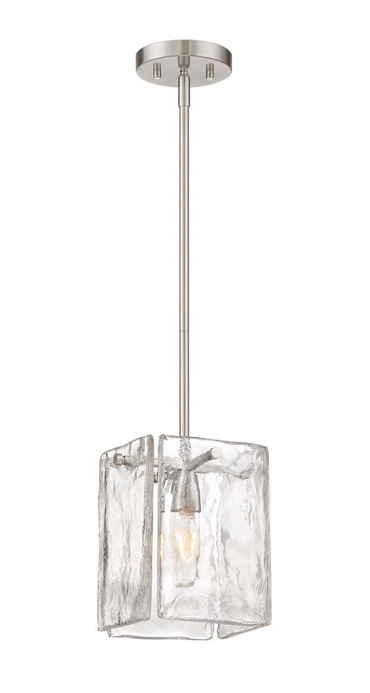 Designers Fountain-89030-SP-Madison Square - One Light Mini Pendant   Satin Platinum Finish with Clear Artisan Glass