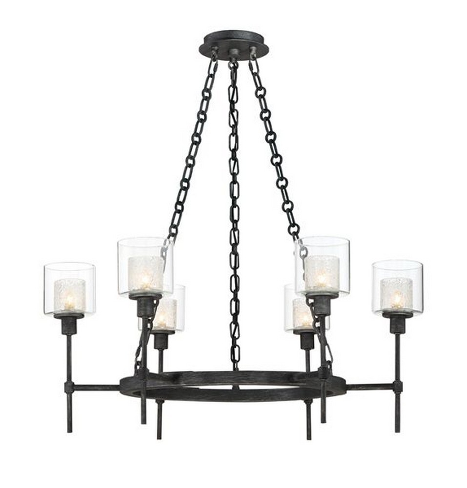 Designers Fountain-89186-WP-Cazadero - Six Light Chandelier   Weathered Pewter Finish with Clear/Textured Glass