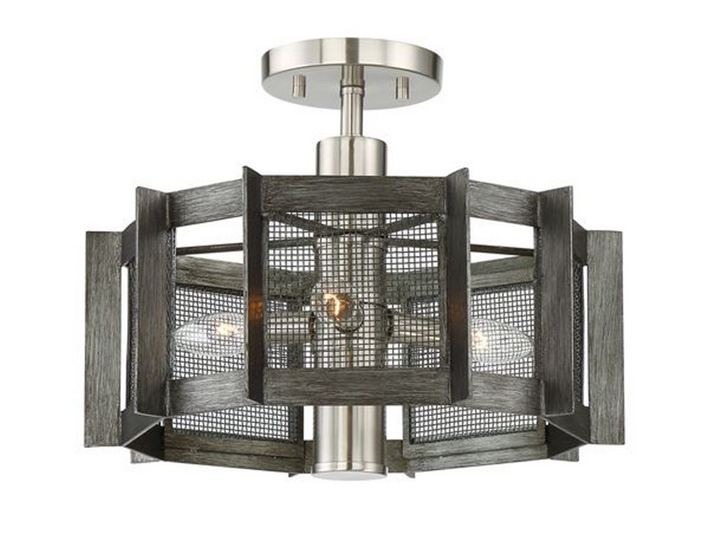 Designers Fountain-89311-WI-Baxter - Three Light Semi-Flush Mount   Weathered Iron Finish with Steel Mesh Shade