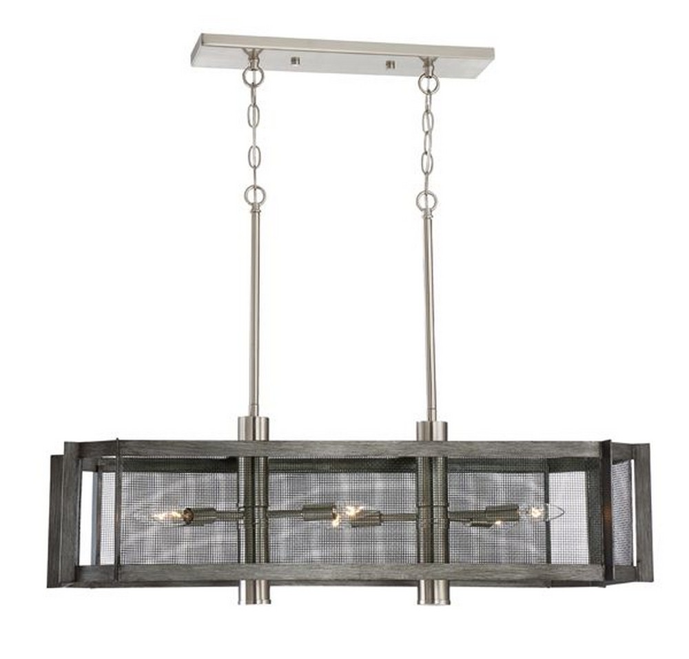 Designers Fountain-89338-WI-Baxter - Six Light Island   Weathered Iron Finish with Steel Mesh Shade