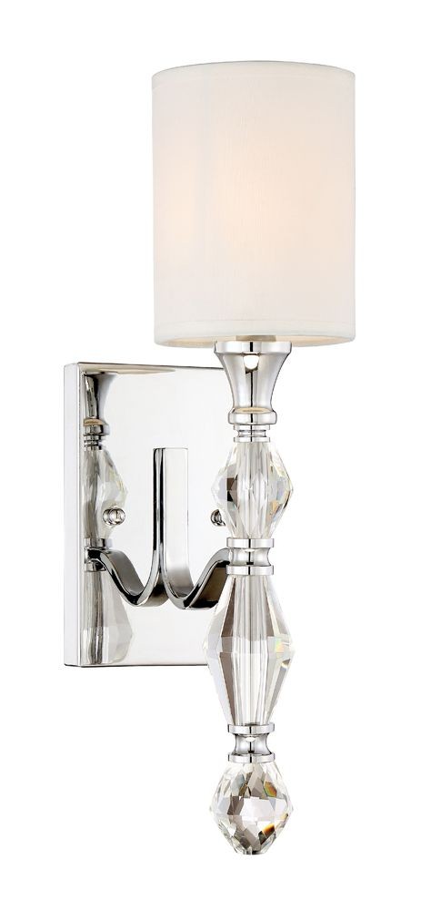 Designers Fountain-89901-CH-Evi - One Light Wall Sconce   Chrome Finish with White Linen Shade with Clear Faceted Crystal