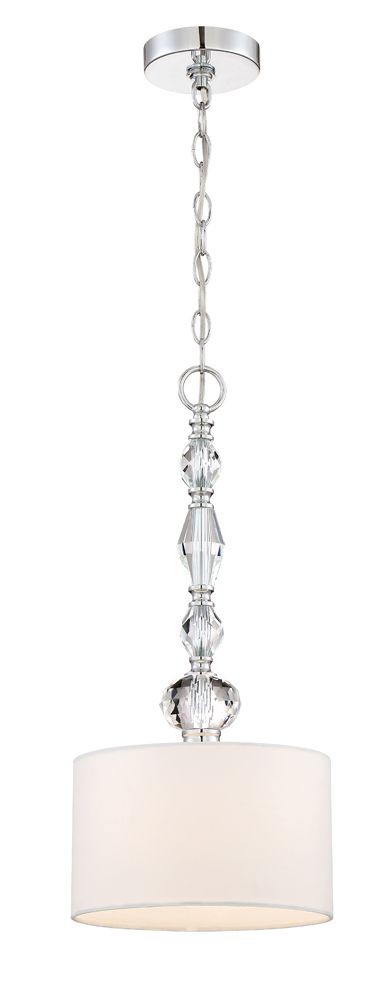 Designers Fountain-89930-CH-Evi - Two Light Mini Pendant   Chrome Finish with White Linen Shade with Clear Faceted Crystal