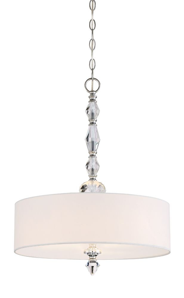 Designers Fountain-89931-CH-Evi - Three Light Pendant   Chrome Finish with Frosted Glass with White Linen Shade with Clear Faceted Crystal