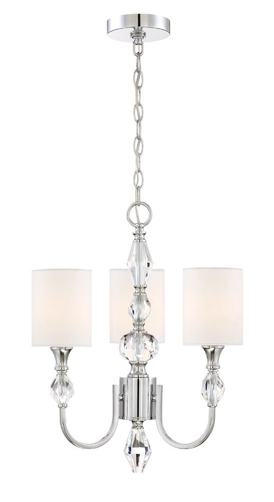 Designers Fountain-89983-CH-Evi - Three Light Chandelier   Chrome Finish with White Linen Shade with Clear Faceted Crystal