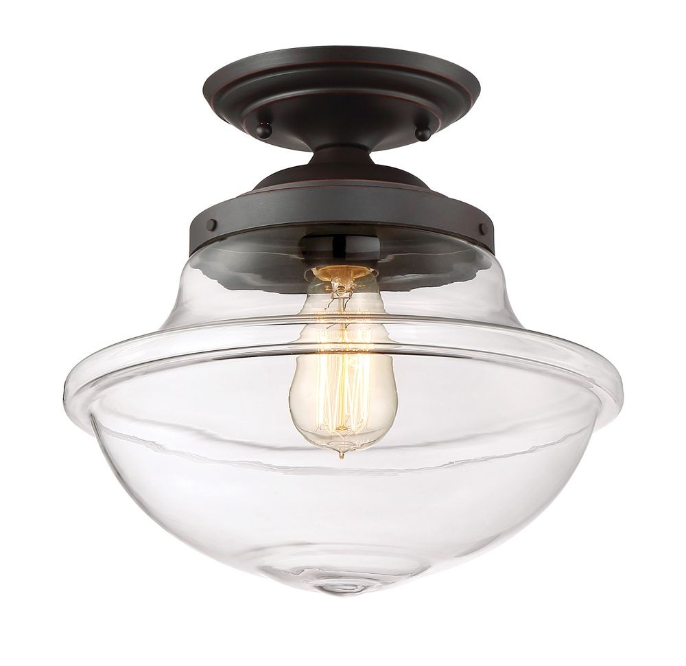 Designers Fountain-90211-SB-Foundry - One Light Semi-Flush Mount   Satin Bronze Finish with Clear Glass