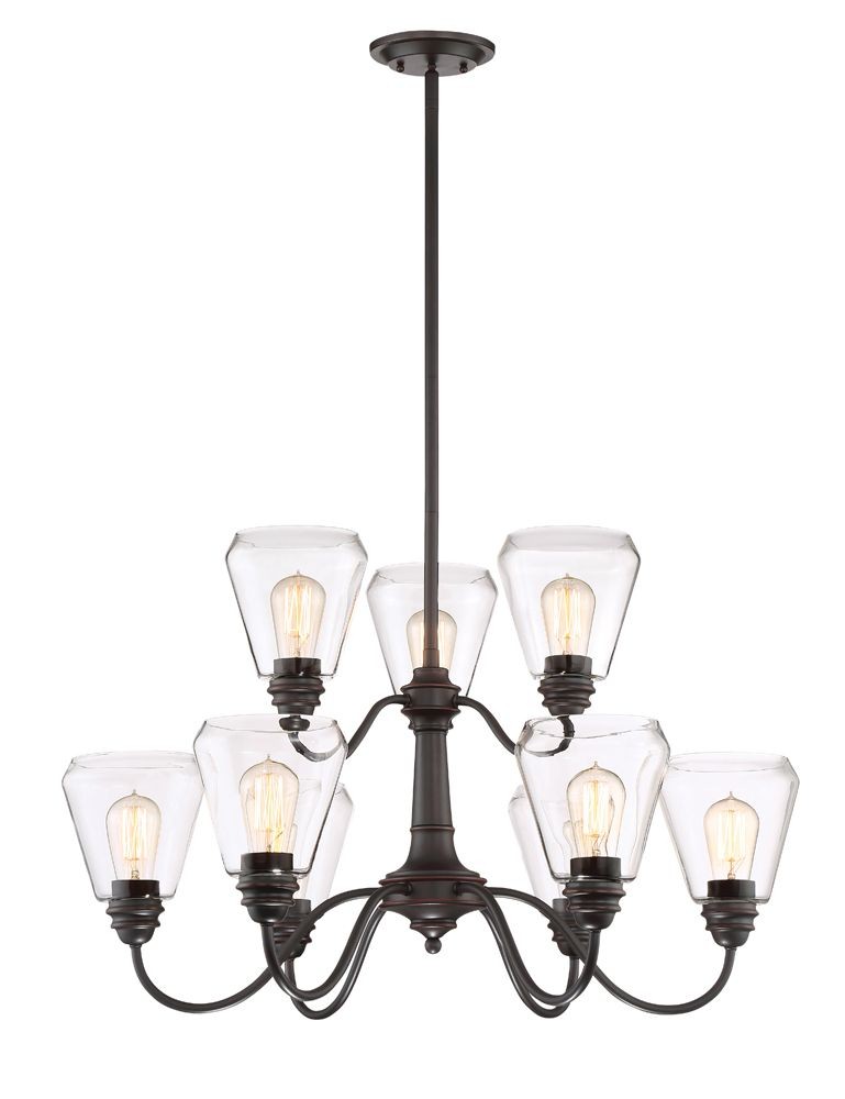 Designers Fountain-90289-SB-Foundry - Nine Light 2-Tier Chandelier   Satin Bronze Finish with Clear Glass