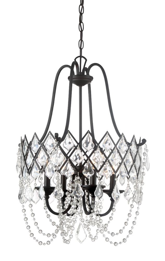 Designers Fountain-90331-VB-Ravina - Four Light Pendant   Vintage Bronze Finish with Faceted Crystal