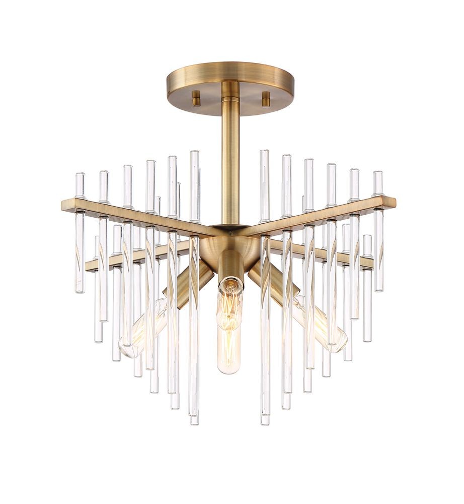 Designers Fountain-90411-BAB-Reeve - Four Light Semi-Flush Mount   Burnished Antique Brass Finish with Clear Rod Glass