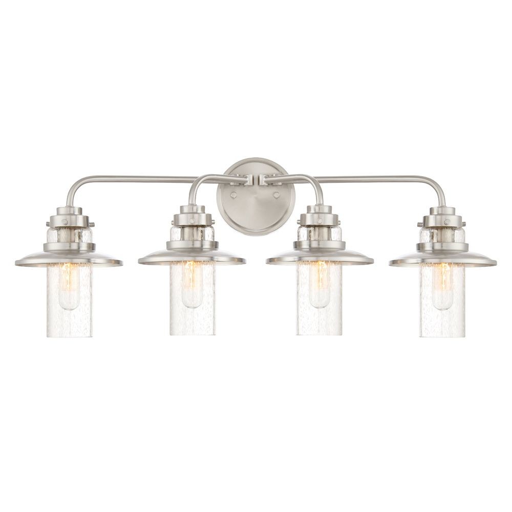 Designers Fountain-91504-SP-Hudson - Four Light Bath Vanity   Satin Platinum Finish with Clear seedy Glass