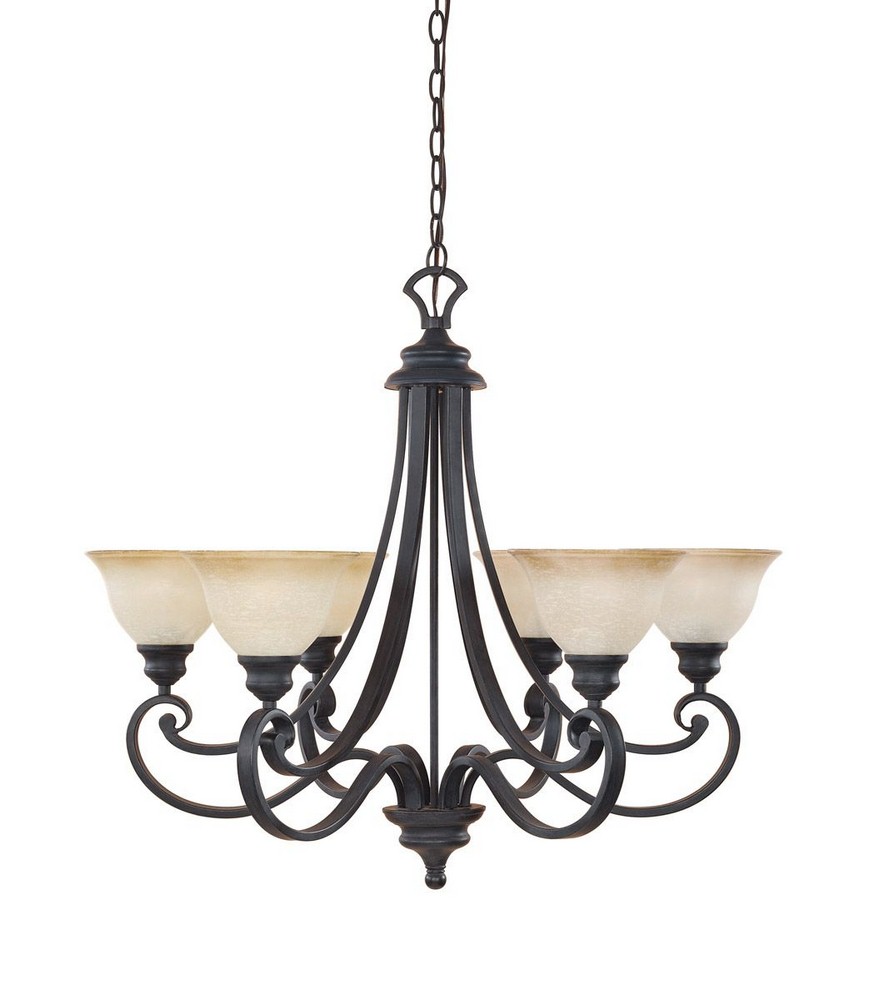 Designers Fountain-96186-NI-6-Light Chandelier   Natural Iron Finish with Ochere Glass